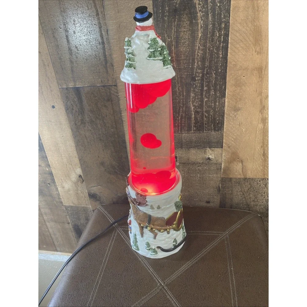 Vintage 1990s Creative Motion Christmas Lava Lamp Snowman & Santa Claus‎ Scene
